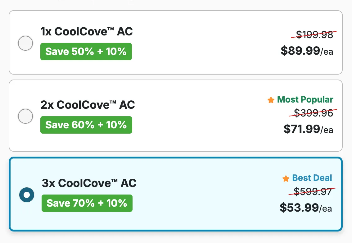 CoolCove ac pricing and packages